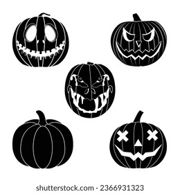 Set of spooky pumpkin silhouettes isolated on white background