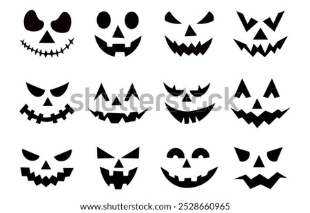 Set of spooky pumpkin smiles. Horror and scary faces. Design for holiday Halloween. Vector illustration