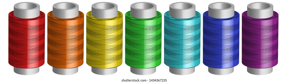Set of spools with rainbow color threads