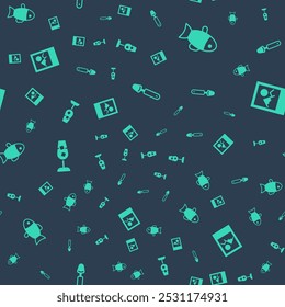Set Spoon, Fish, Wine glass and Photo frame on seamless pattern. Vector