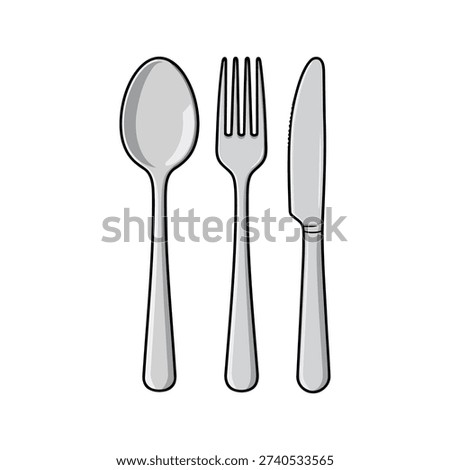 Set of spoon, fork, and knife silverware icons isolated on white