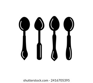 set spoon icons of kitchen utensils simple black white flat illustration collections isolated