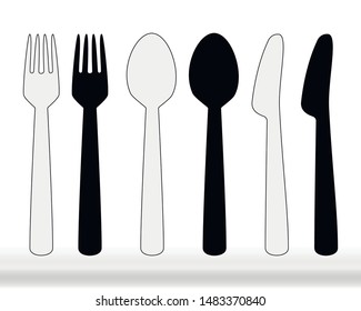 Set of spoon, knife and forks. Ready to use vector elements