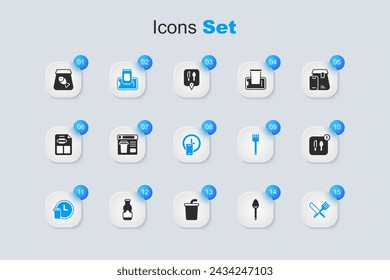 Set Spoon, Online ordering food, Food mobile, Round the clock delivery, Crossed knife and fork, fish and  icon. Vector