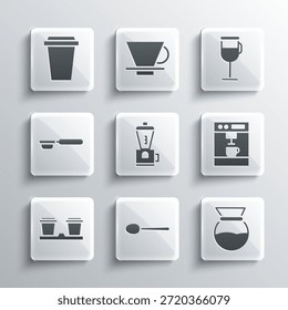 Set Spoon, Despeje sobre cafeteira, Máquina de café, Moedor elétrico, xícara para ir, suporte de filtro e ícone irlandês. Vetor