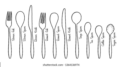 Set of Spoon Vector Illustration Hand Drawn Cartoon Art