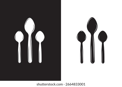 Löffel, Vektorsilhouette auf weißem Hintergrund. Löffel Symbol Zeichen Illustration Design.