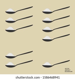 Set of spoons with bulk. Spoon sugar or salt. For culinary recipes, menu. Use for dosage of ingredients in dishes. Bulk ingredient. Vector illustration in simple style.