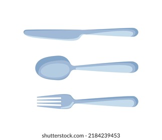 Set of spoons and forks. Kitchen utensils, cooks equipment for serving and eating. Collection of aluminum tablewares for food and dishes. Cartoon flat vector illustrations isolated on white background