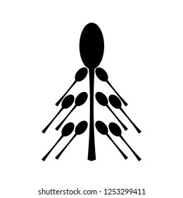 Set of spoons isolated on white background, illustration. Fir tree from the spoons. Christmas restaurant design.