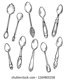 Set of spoons, vector hand drawn illustration
