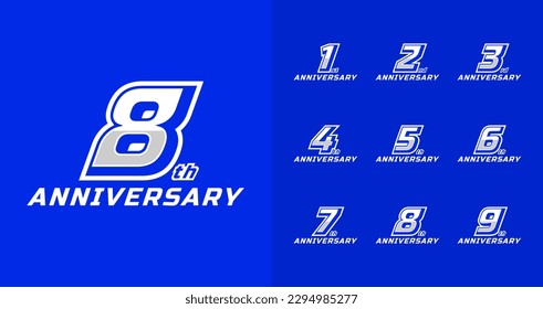 Set of sport anniversary logo concept. 1, 2, 3, 4, 5, 6, 7, 8, 9, number symbol collections. Birthday celebration logo with bold and italic style