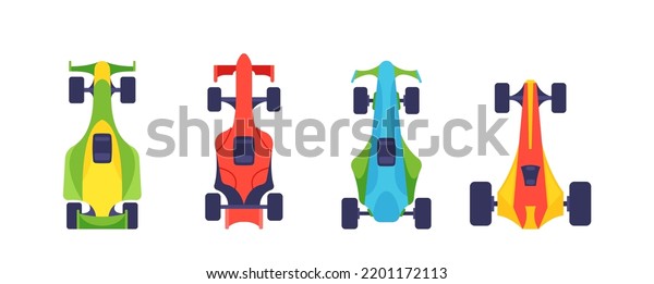 Set of Sport Automobiles Top View, Racing\
Cars Isolated on White Background. Colorful Transportation for\
Races Competitions. Modern Transport for Motorsport Tournament.\
Cartoon Vector\
Illustration