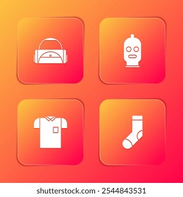 Set Sport bag, Balaclava, Polo shirt and Socks icon. Vector