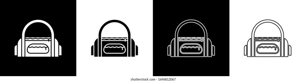 Set Sport bag icon isolated on black and white background.  Vector Illustration