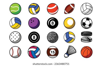 Set of sport ball isolated on white background.