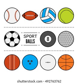 Set of sport balls for games. Flat icons, sports equipment.