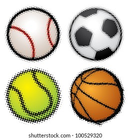 Set of sport balls - halftone vector illustration (badge/stamp)