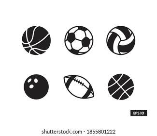 Set Of Sport Balls Icon, Sport Balls Sign/Symbol Silhouette Vector