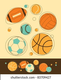 Set of Sport Balls in Retro-Styled