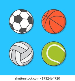 Juego De Ilustración De Icono De Vector De Bolas Deportivas. Icono plano de equipo deportivo