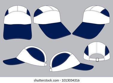 Set sport baseball cap design white/navy color, strap back with silver buckle vector for template.
