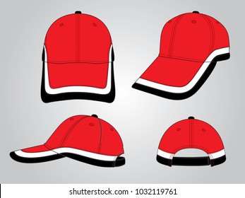 Set sport baseball cap design red/white/black With hook and loop strap vector.