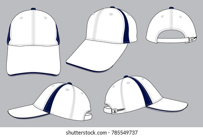 Set sport baseball cap design white/navy colors vector.