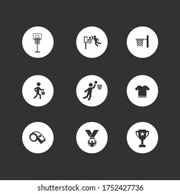 Set Sport, basketball icons on black background.  Vector illustration.