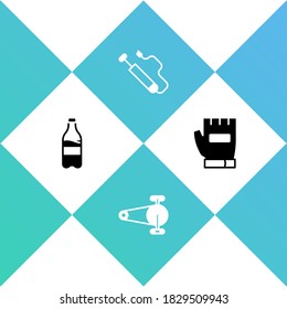 Set Sport bottle with water, Bicycle chain gear, air pump and Gloves icon. Vector.