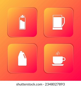 Set Sport bottle with water, Glass of beer, Household chemicals and Coffee cup icon. Vector