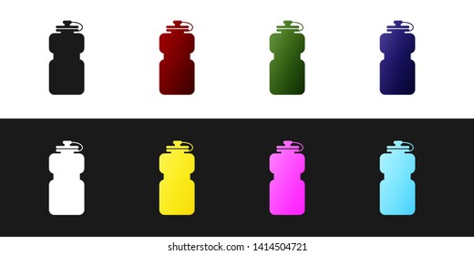 Set Sport bottle with water icon isolated on black and white background. Vector Illustration