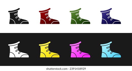 Set Sport boxing shoes icon isolated on black and white background. Wrestling shoes.  Vector