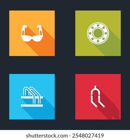 Set Sport cycling sunglasses, Bicycle ball bearing, parking and fork icon. Vector