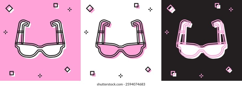 Set Sport cycling sunglasses icon isolated on pink and white, black background. Sport glasses icon.  Vector