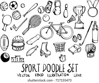 Set of Sport doodle illustration Hand drawn Sketch line vector