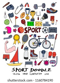 Set of sport doodle vector. Creative colour art hand draw illustration on white