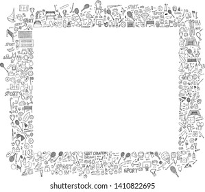 Set of Sport Drawing illustration Hand drawn doodle Sketch line vector collected in a border