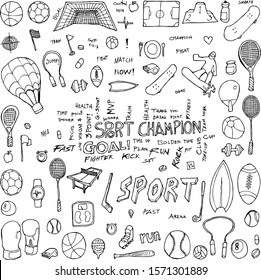 Set of Sport Drawing illustration Hand drawn doodle Sketch line vector