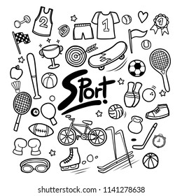 Set of sport elements in hand drawn doodles