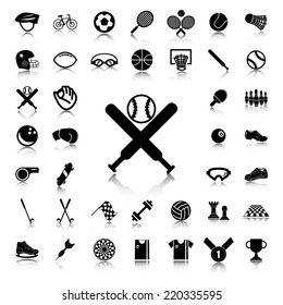 Set of Sport equipment black icons and silhouettes