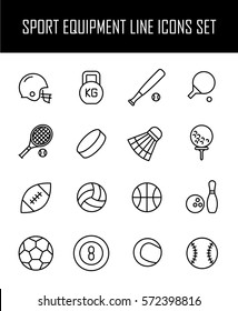 Set of sport equipment icons in modern thin line style. High quality black outline sport symbols for web site design and mobile apps. Simple equipment pictograms on a white background.