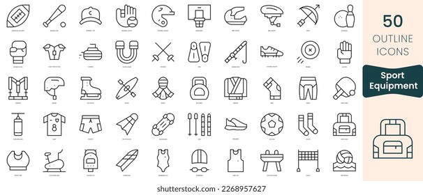 Set of sport equipment icons. Thin linear style icons Pack. Vector Illustration