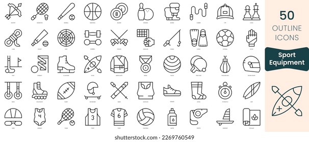 Set of sport equipment icons. Thin linear style icons Pack. Vector Illustration