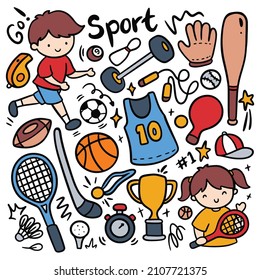 conjunto de equipos deportivos en la ilustración vectorial de estilo doodle kawaii