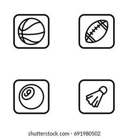 Set of sport equipment outline vector icons.