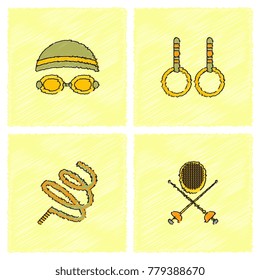 Set of sport equipments vector in Hatching style