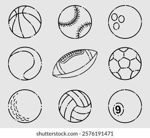 Set of sport equipment.Soccer,football,basketball,baseball,tennis,bowling,golf and softball