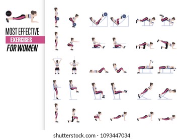 Set of sport exercises. Exercises with free weight. Exercises in a gym. Illustration of an active lifestyle Vector