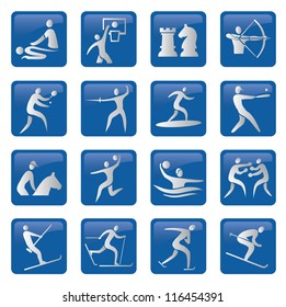 Set of sport, fitness, blue icons.Vector illustration.